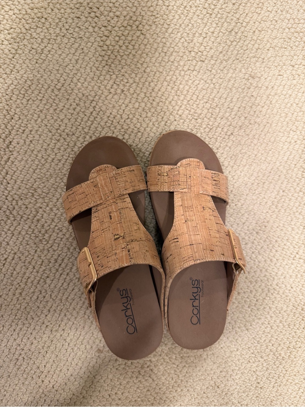 Corkys Tan Cork-Textured Buckle Slide Sandals